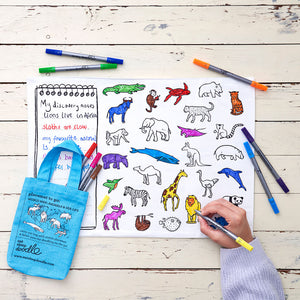 World Map Double-Sided Place Mat to Go And Pens - eatsleepdoodle