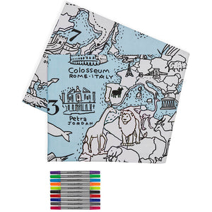 World Map Colour And Learn Tablecloth And Pens - eatsleepdoodle