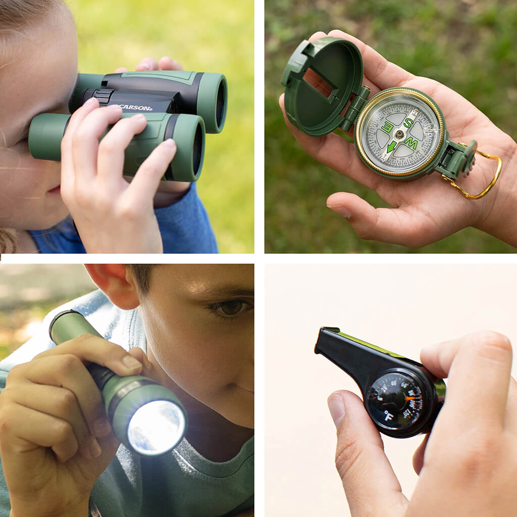 AdventurePak 5 Piece Exploration Kit for Kids (Binoculars, Torch, Compass, Thermometer, Whistle) - Carson