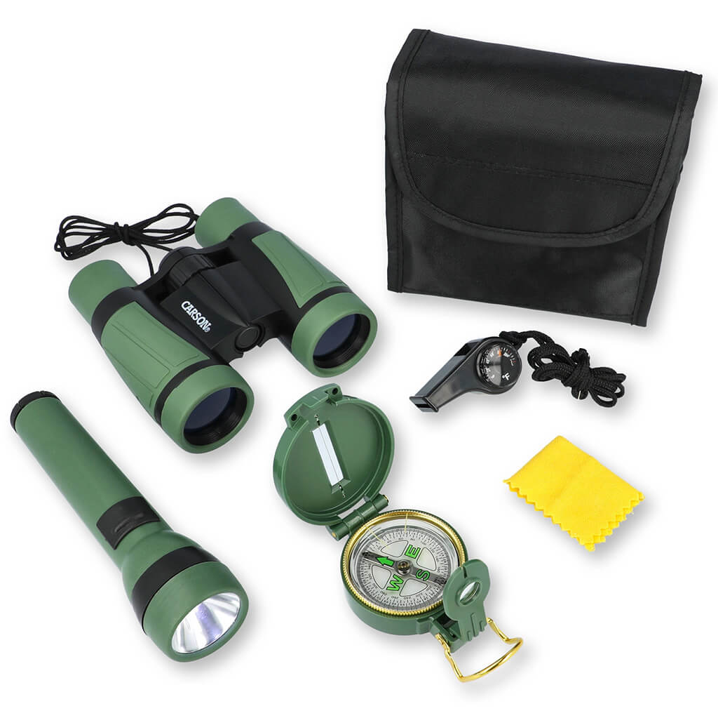 AdventurePak 5 Piece Exploration Kit for Kids (Binoculars, Torch, Compass, Thermometer, Whistle) - Carson