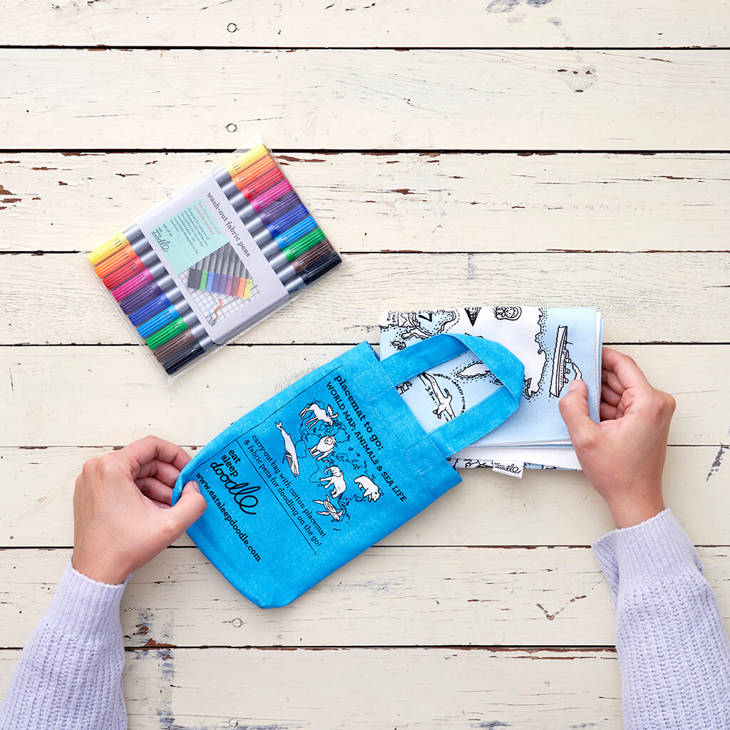 World Map Double-Sided Place Mat to Go And Pens - eatsleepdoodle