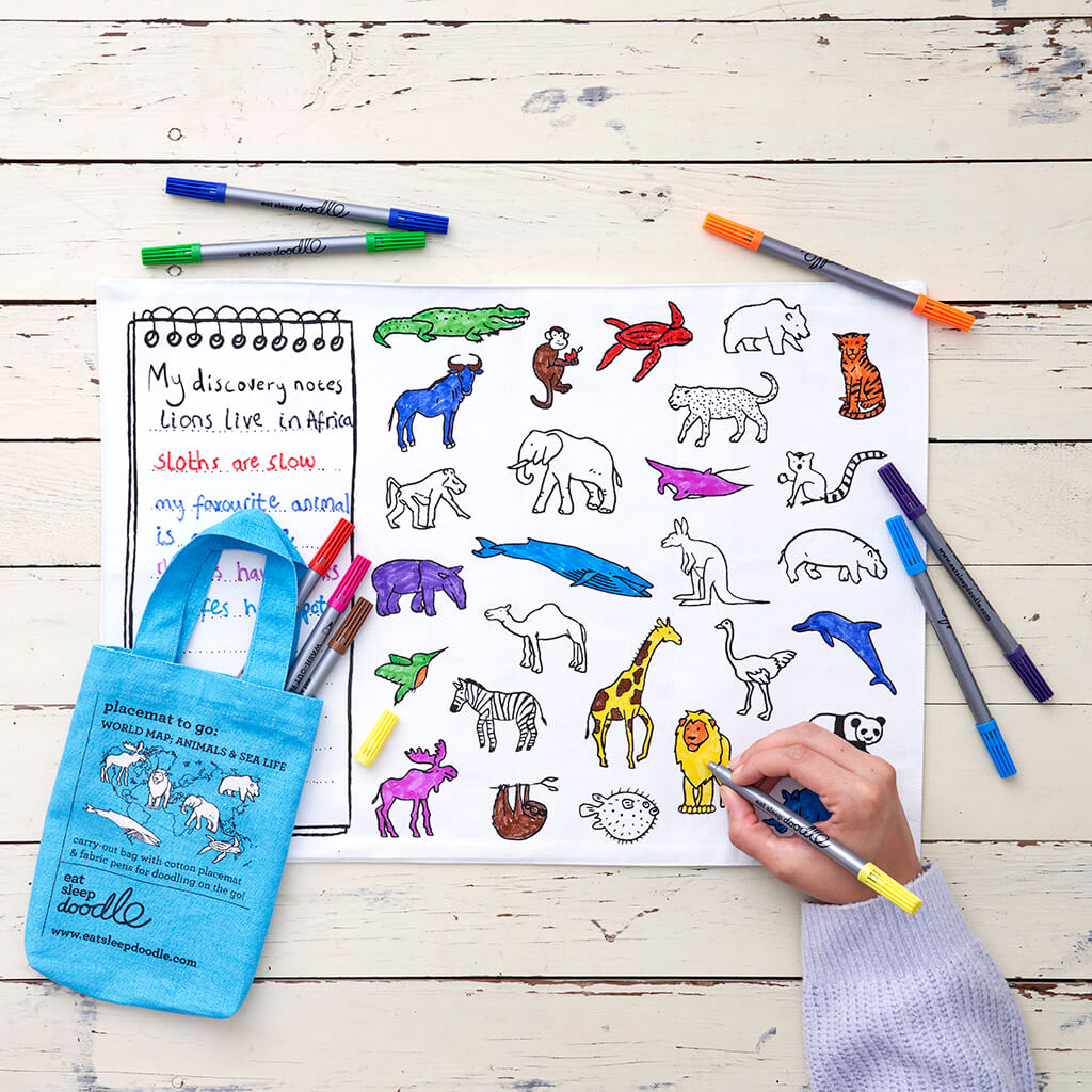 World Map Double-Sided Place Mat to Go And Pens - eatsleepdoodle