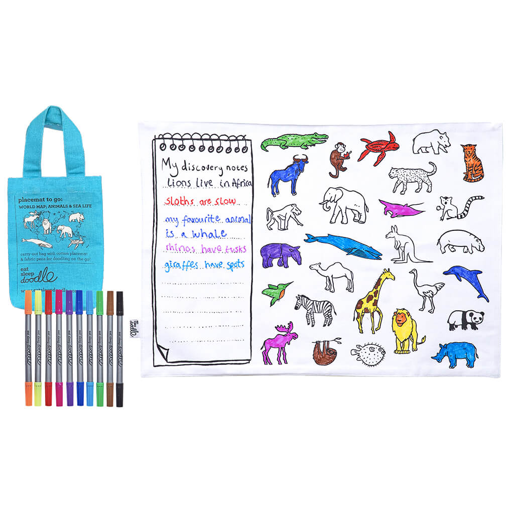 World Map Double-Sided Place Mat to Go And Pens - eatsleepdoodle