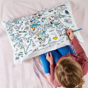 World Map Colour And Learn Pillowcase And Pens - eatsleepdoodle