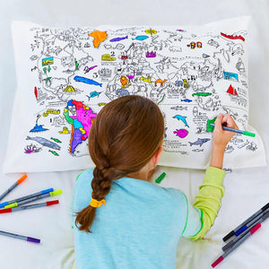 World Map Colour And Learn Pillowcase And Pens - eatsleepdoodle