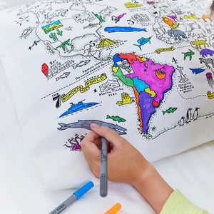 World Map Colour And Learn Pillowcase And Pens - eatsleepdoodle