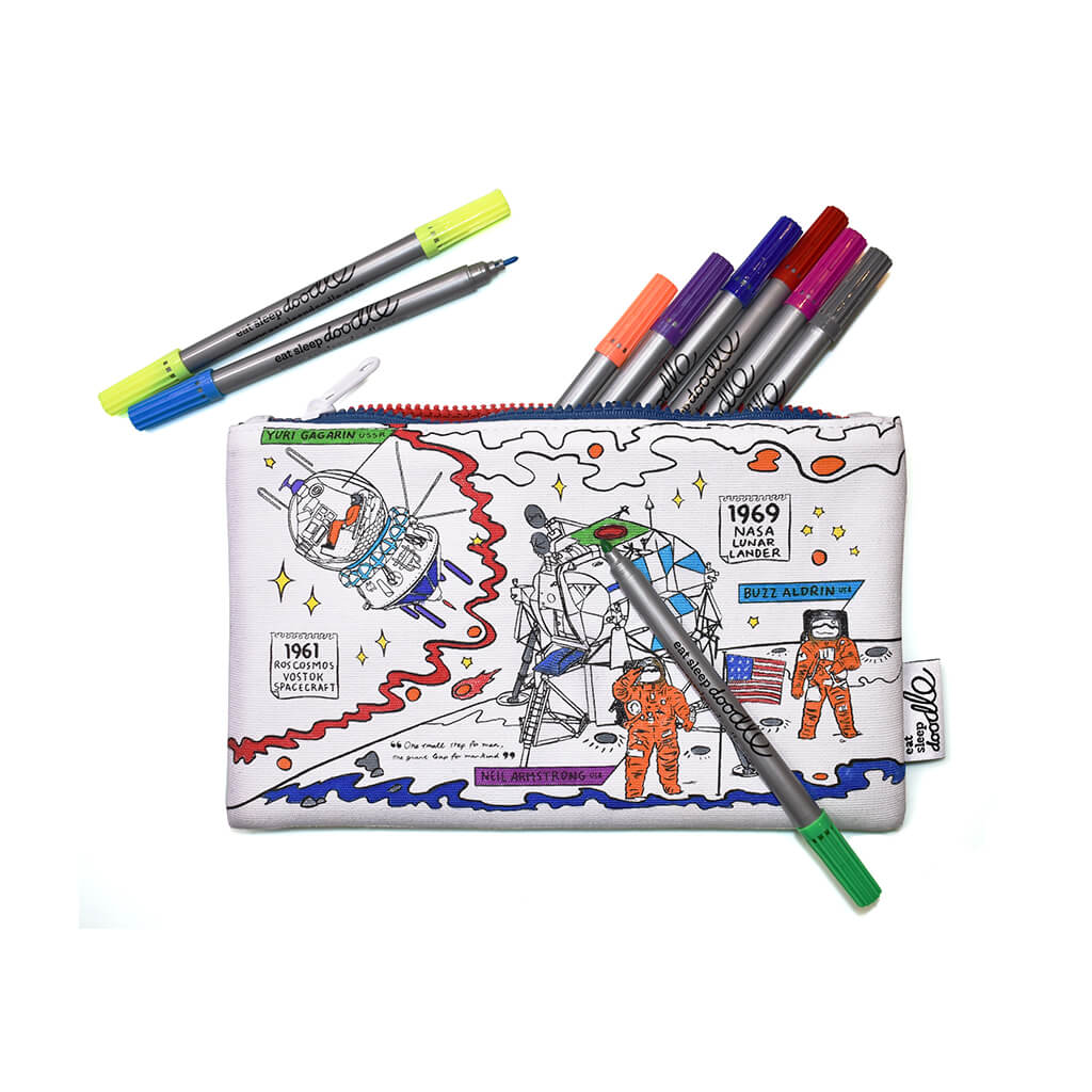 Space Explorer Colour And Learn Pencil Case And Pens - eatsleepdoodle