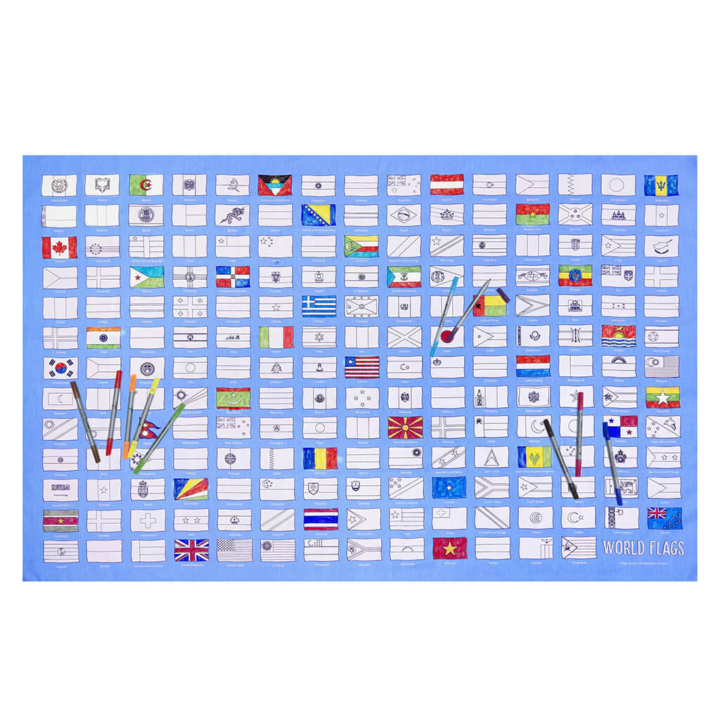 World Flags Colour And Learn Tablecloth And Pens - eatsleepdoodle
