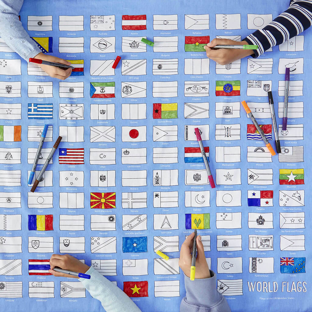 World Flags Colour And Learn Tablecloth And Pens - eatsleepdoodle