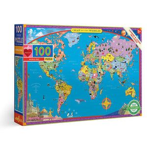 World Map Jigsaw Puzzle: 100 Jumbo Pieces - eeBoo