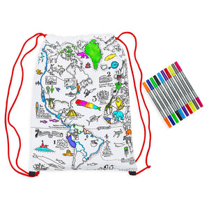 World Map Colour And Learn Backpack / Gymbag And Pens - eatsleepdoodle