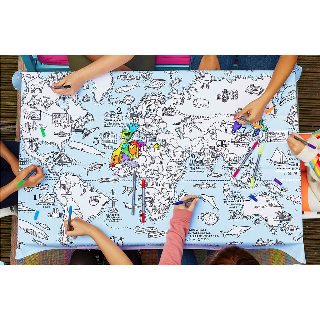 World Map Colour And Learn Tablecloth And Pens - eatsleepdoodle