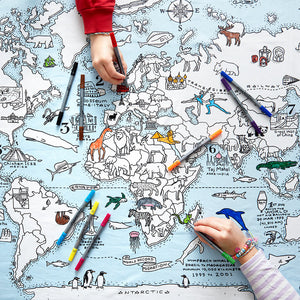 World Map Colour And Learn Tablecloth And Pens - eatsleepdoodle
